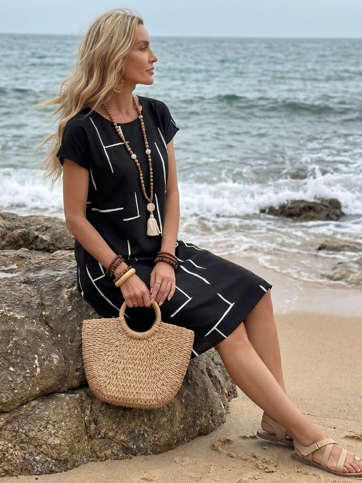 Elise | Short Sleeve Abstract Print Knee Length Dress