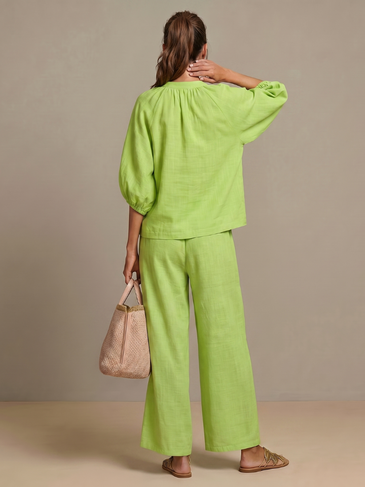 Jullia | Zip Front Blouson Top Wide Leg Set