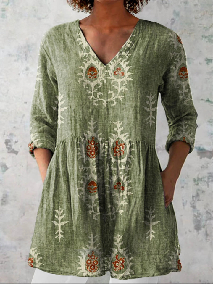 Elise Long V-Neck Tunic Blouse for Women – Flowy Lightweight Top