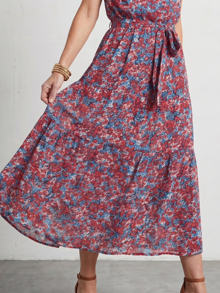 Julia | High Neck Floral Tiered Midi Dress