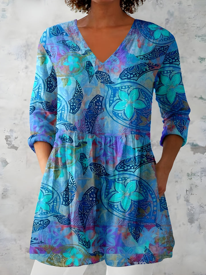 April™ Long Blouse with V-Neck