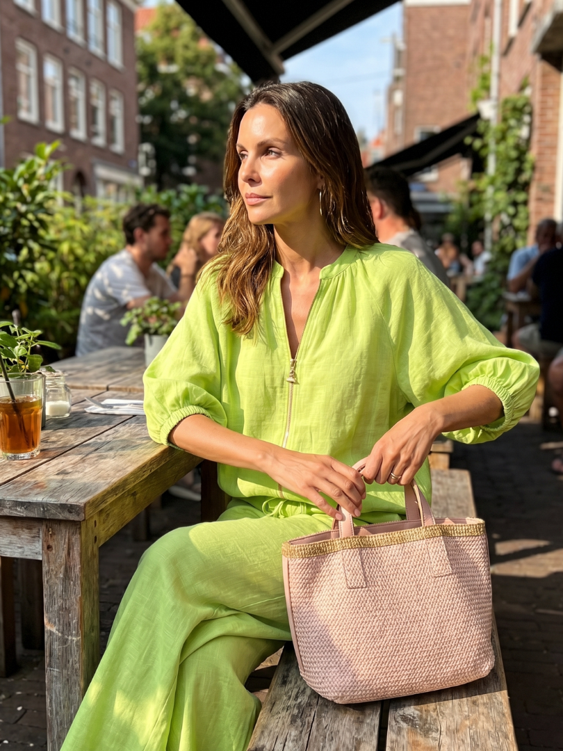 Jullia | Zip Front Blouson Top Wide Leg Set