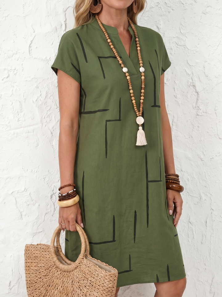 Elise | Short Sleeve Abstract Print Knee Length Dress