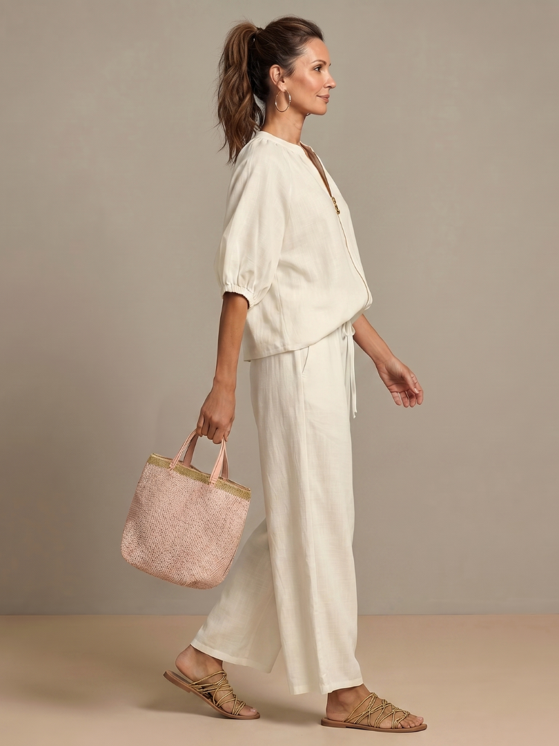 Jullia | Zip Front Blouson Top Wide Leg Set