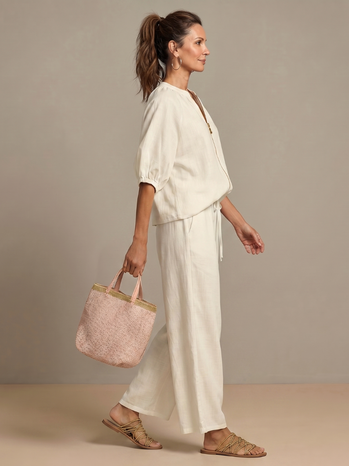 Jullia | Zip Front Blouson Top Wide Leg Set
