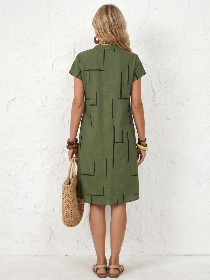Elise | Short Sleeve Abstract Print Knee Length Dress