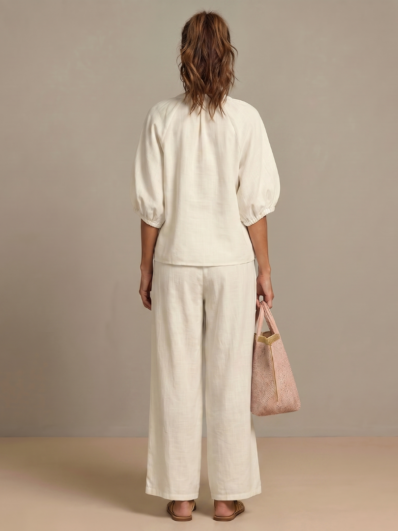Jullia | Zip Front Blouson Top Wide Leg Set