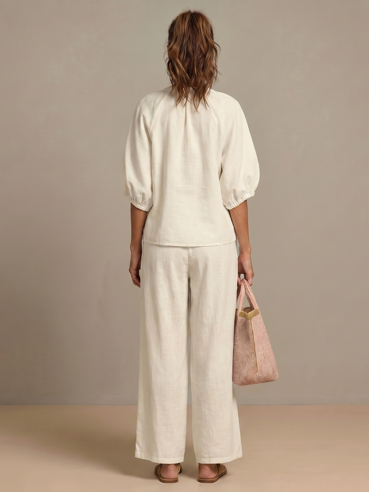 Jullia | Zip Front Blouson Top Wide Leg Set
