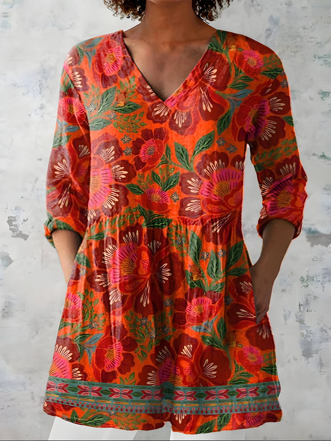 Priscilla™ Long Blouse with V-Neck