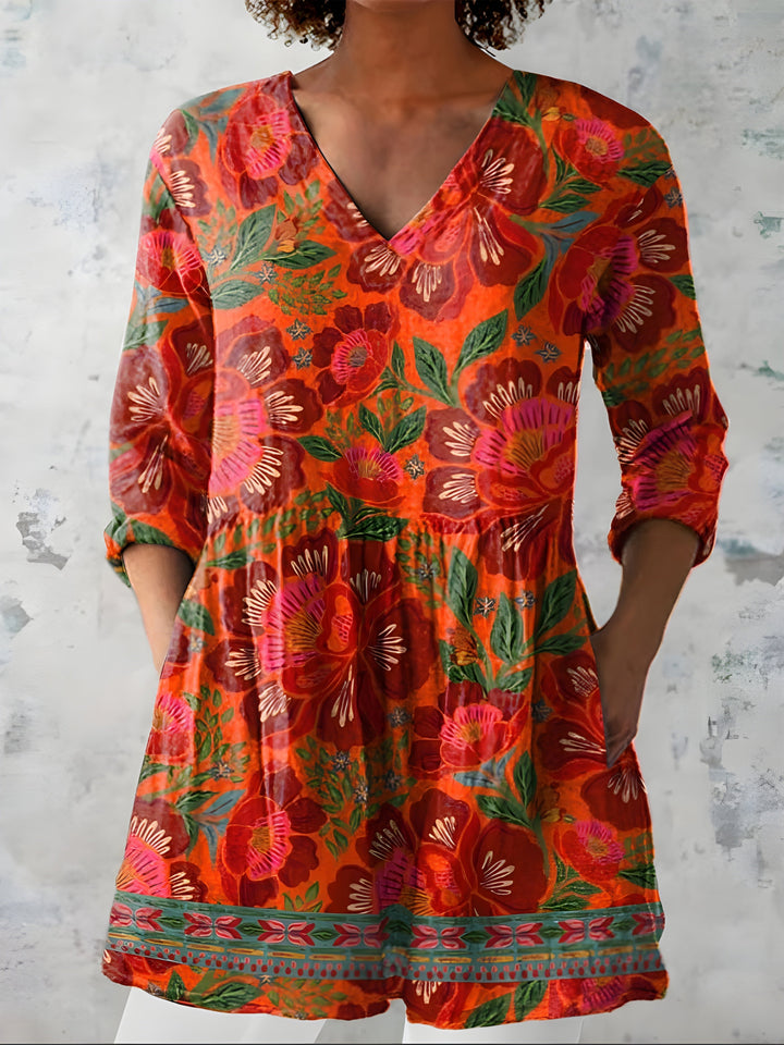 Priscilla™ Long Blouse with V-Neck