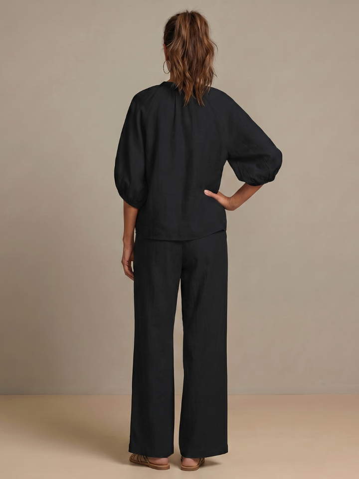 Jullia | Zip Front Blouson Top Wide Leg Set