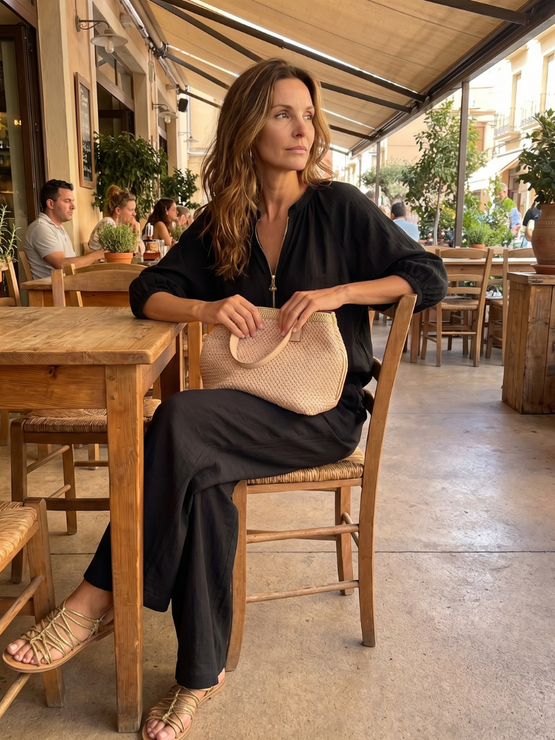 Jullia | Zip Front Blouson Top Wide Leg Set
