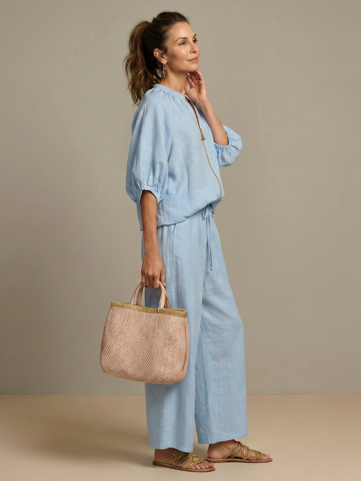 Jullia | Zip Front Blouson Top Wide Leg Set