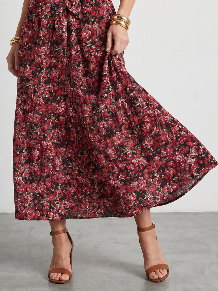 Julia | High Neck Floral Tiered Midi Dress