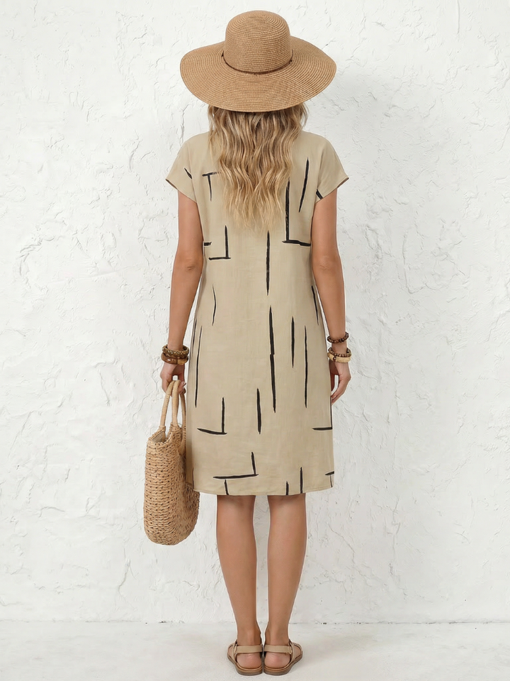 Elise | Short Sleeve Abstract Print Knee Length Dress
