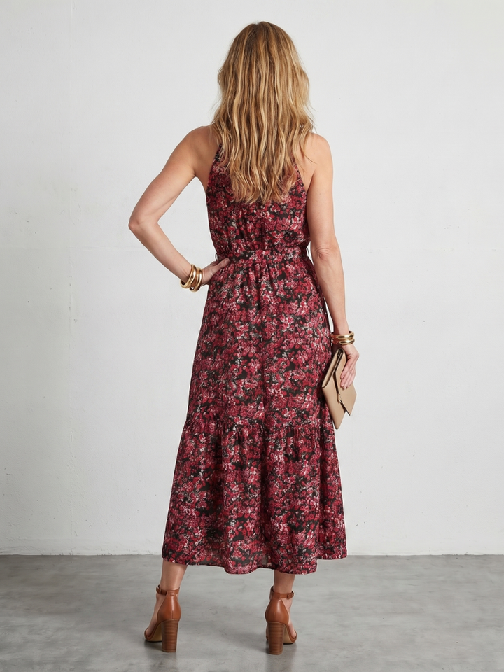 Julia | High Neck Floral Tiered Midi Dress