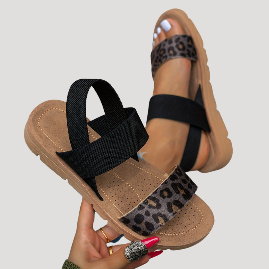 Cassandra™ | Leopard Print Cross-Strap Sandal for Easy Summer Days