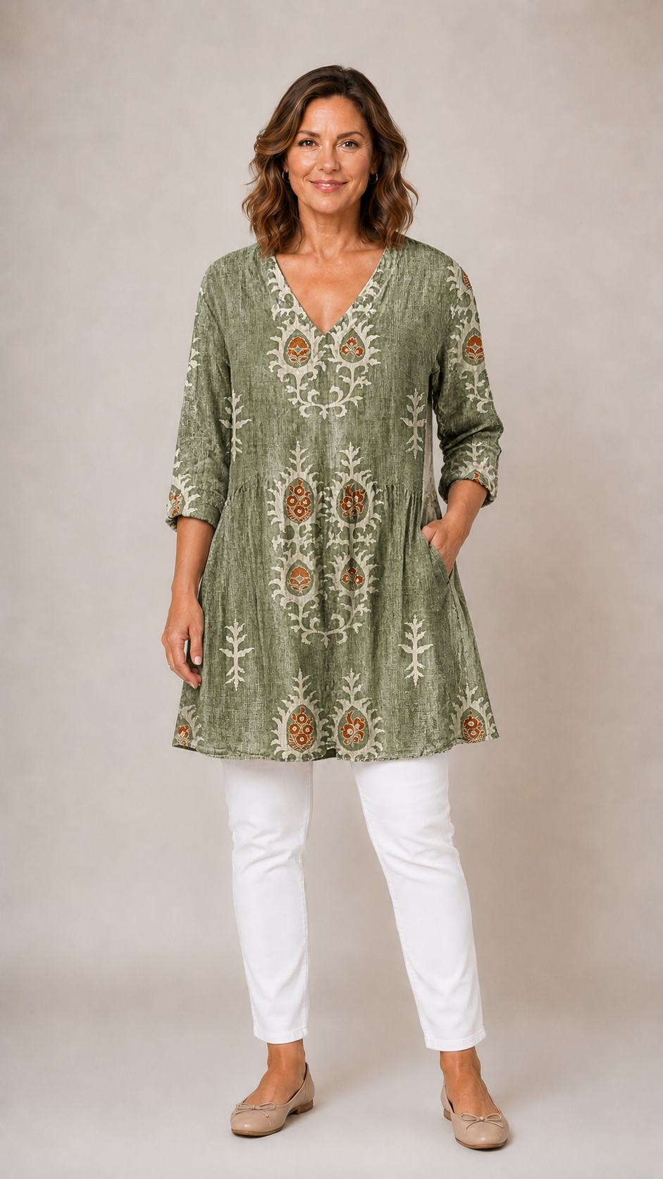 Everly™ Long Blouse with V-Neck