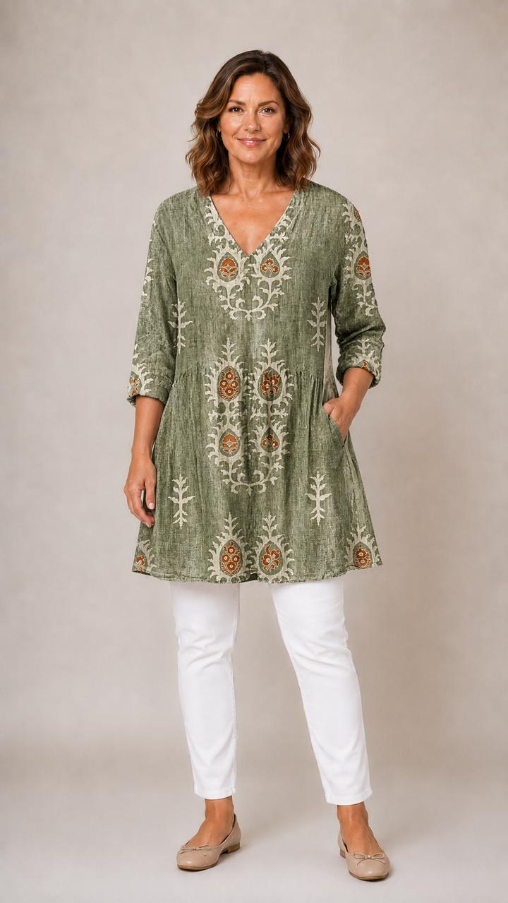 Everly™ Long Blouse with V-Neck