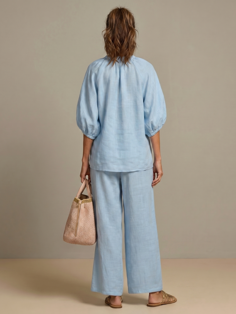 Jullia | Zip Front Blouson Top Wide Leg Set