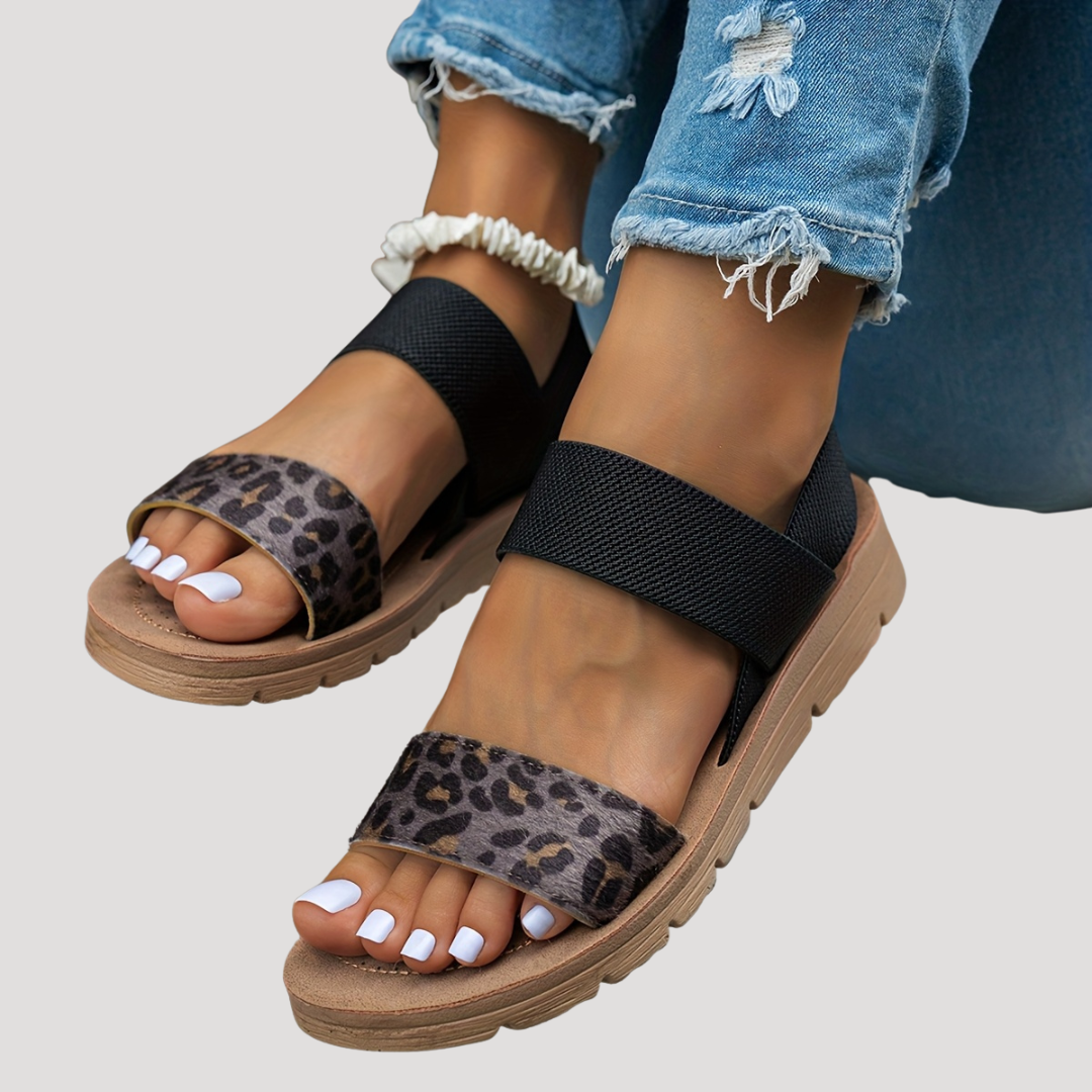 Cassandra™ | Leopard Print Cross-Strap Sandal for Easy Summer Days