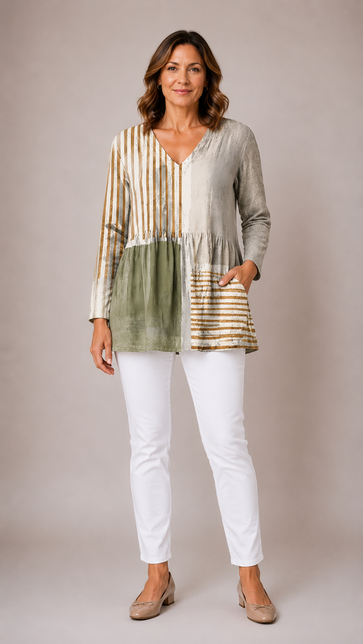 Natalie™ Long Blouse with V-Neck