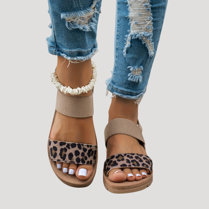 Cassandra™ | Leopard Print Cross-Strap Sandal for Easy Summer Days