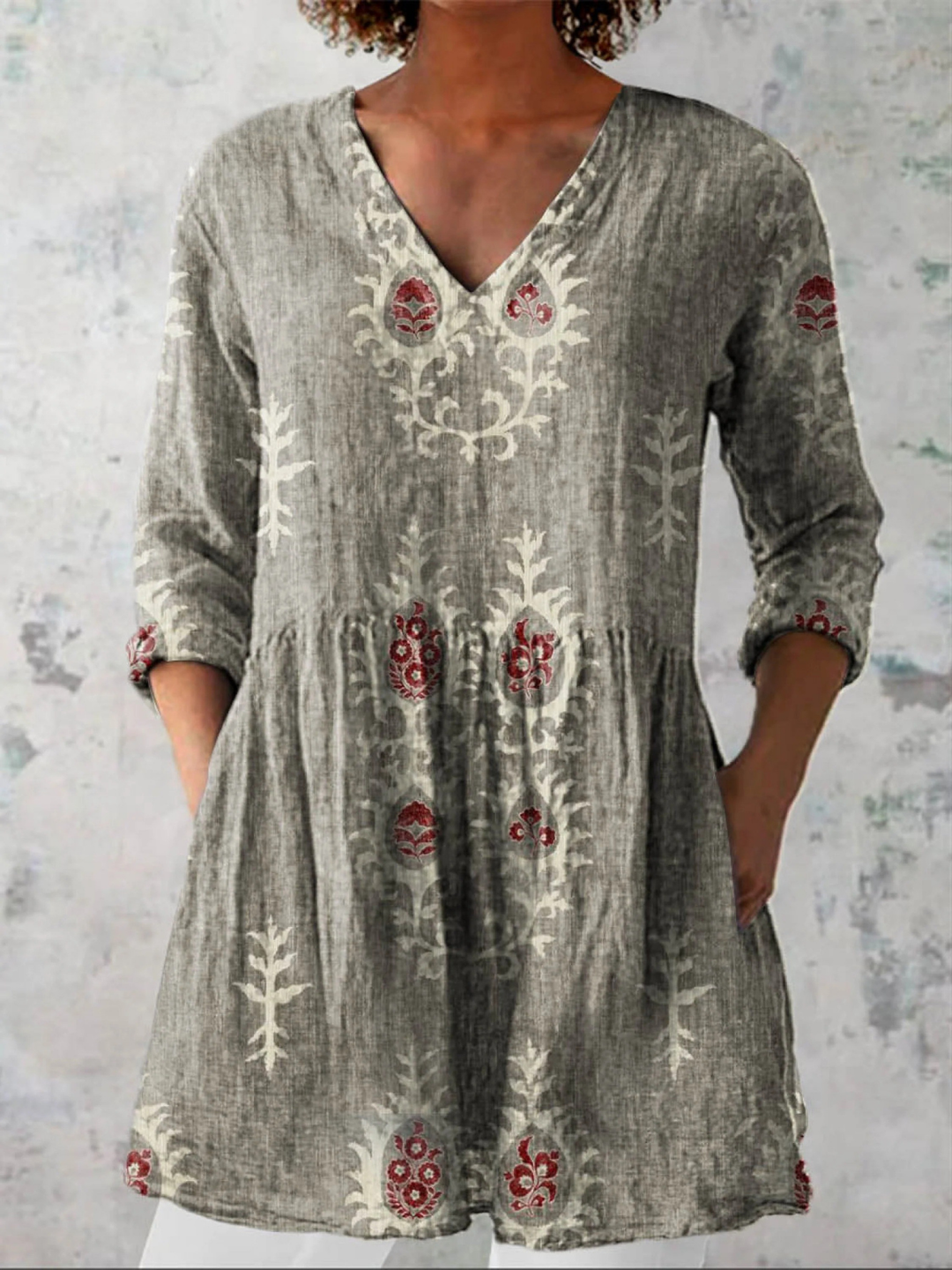Elise Long V-Neck Tunic Blouse for Women – Flowy Lightweight Top
