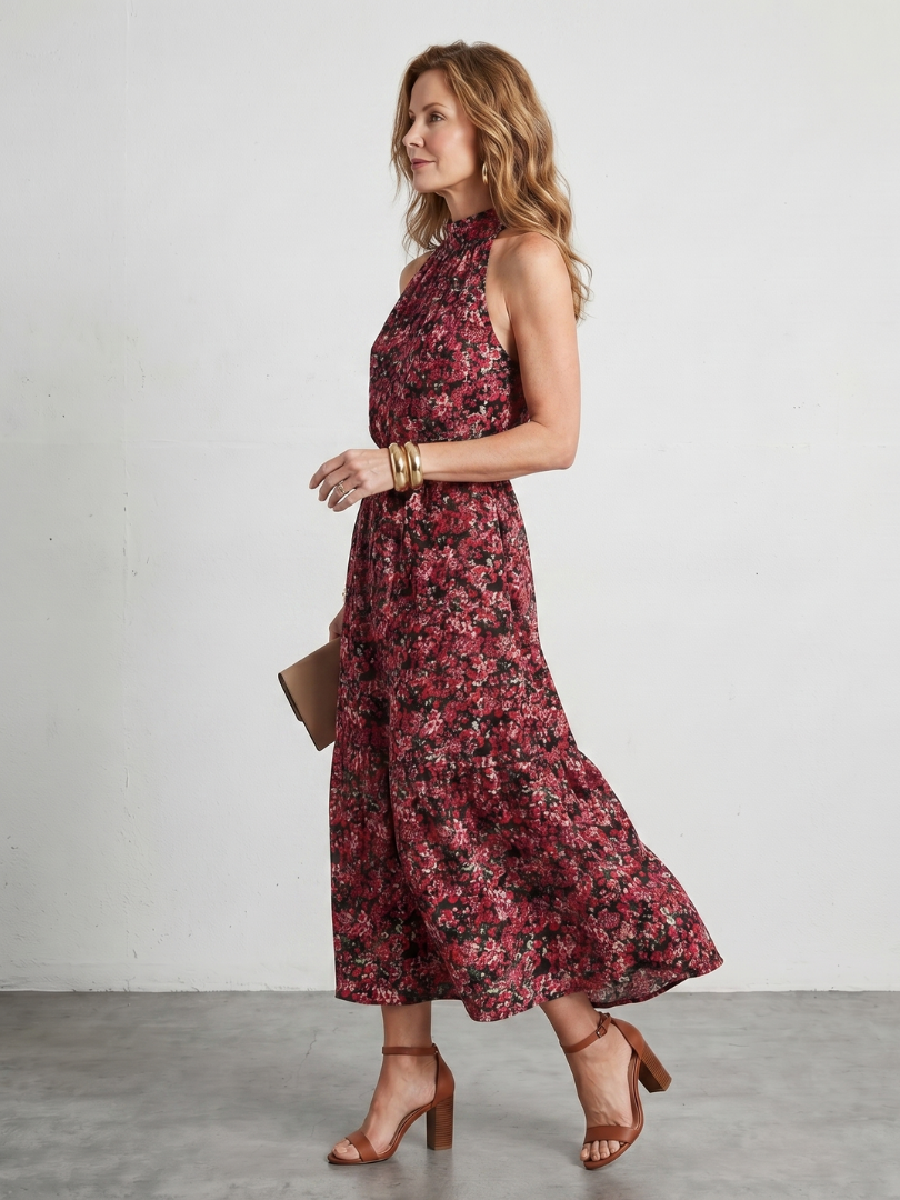 Julia | High Neck Floral Tiered Midi Dress