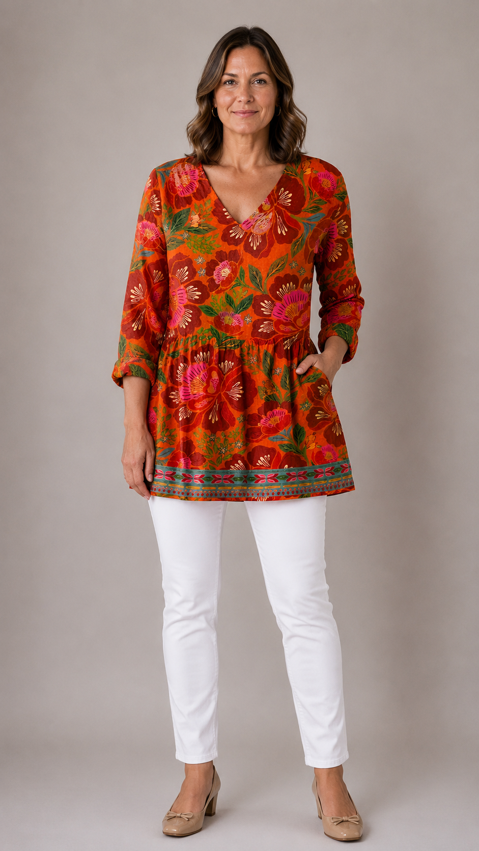 Priscilla™ Long Blouse with V-Neck