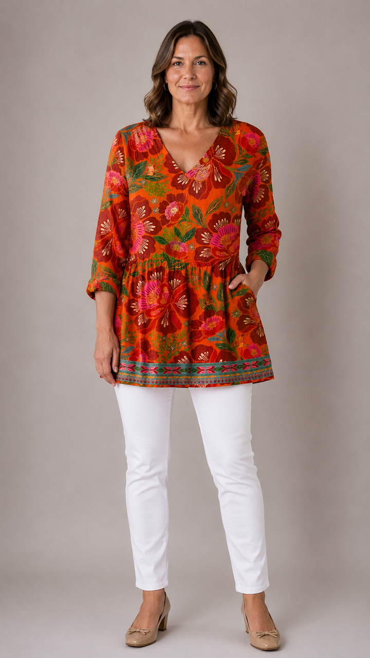 Priscilla™ Long Blouse with V-Neck