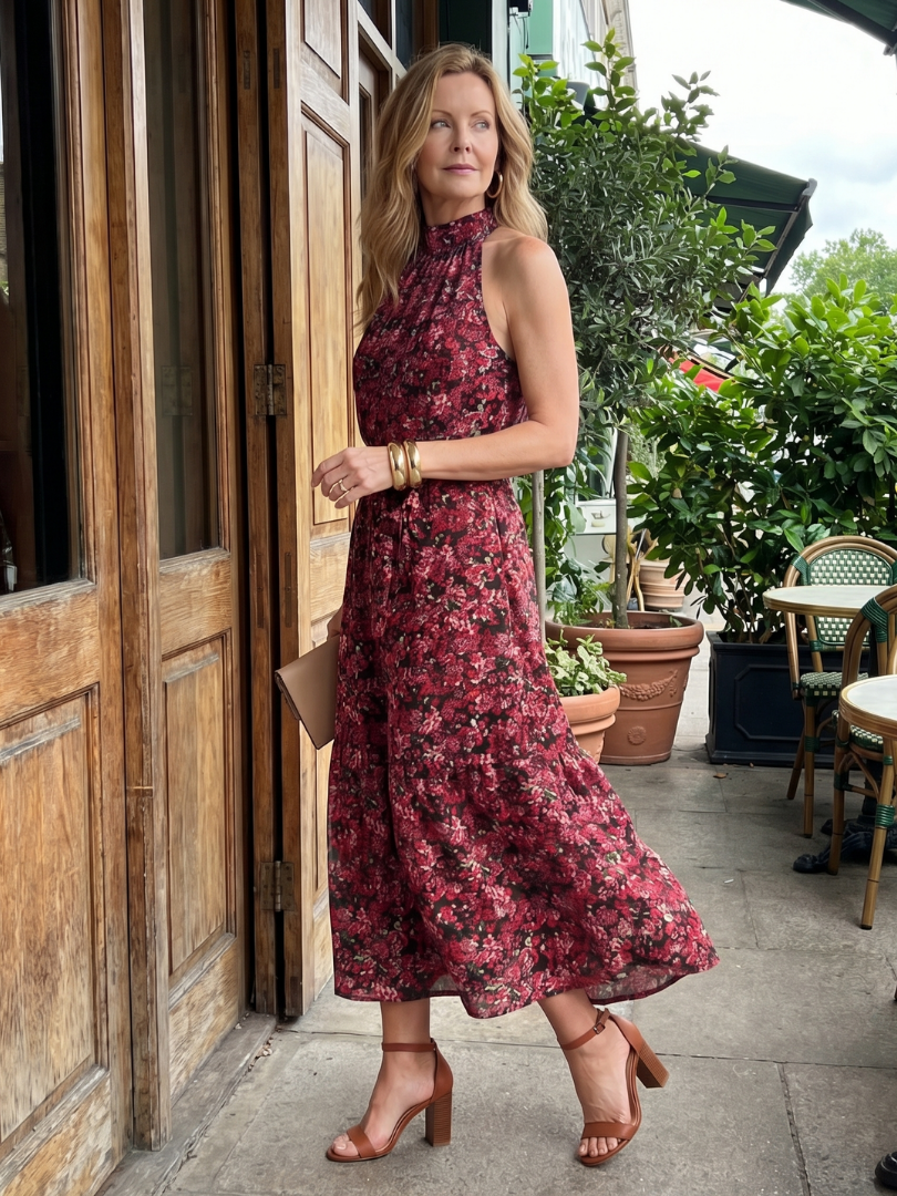 Julia | High Neck Floral Tiered Midi Dress