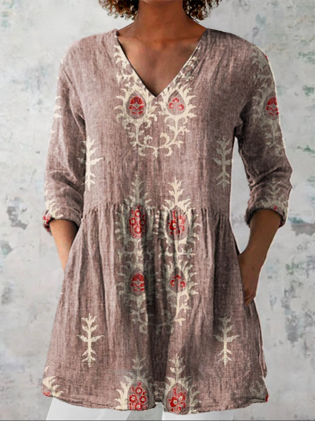 Elise Long V-Neck Tunic Blouse for Women – Flowy Lightweight Top