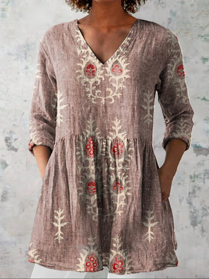 Elise Long V-Neck Tunic Blouse for Women – Flowy Lightweight Top