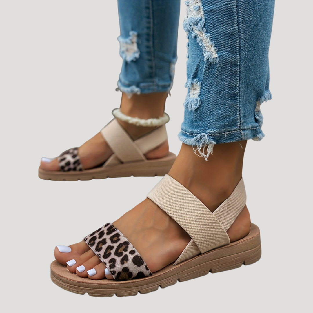 Cassandra™ | Leopard Print Cross-Strap Sandal for Easy Summer Days