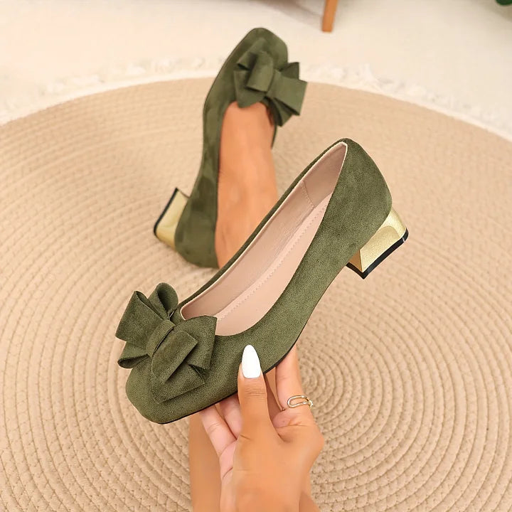 Grecia Bow Block Heel Pumps