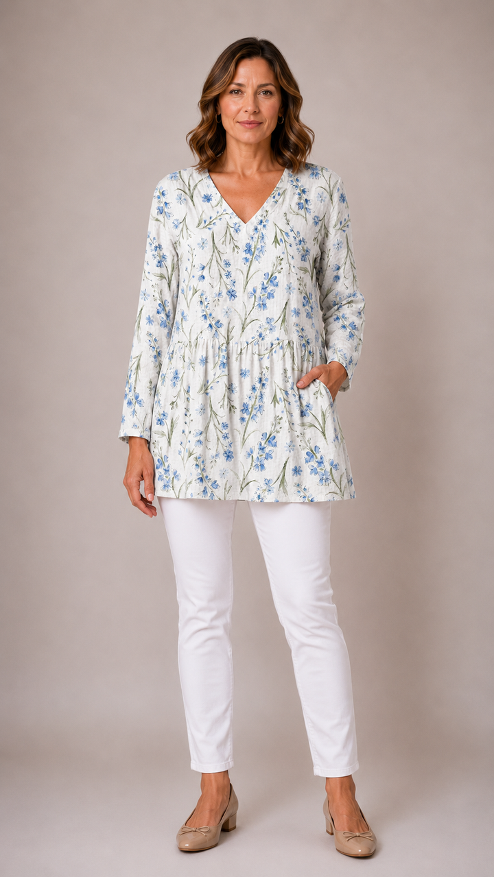 Lenora™ Long Blouse with V-Neck