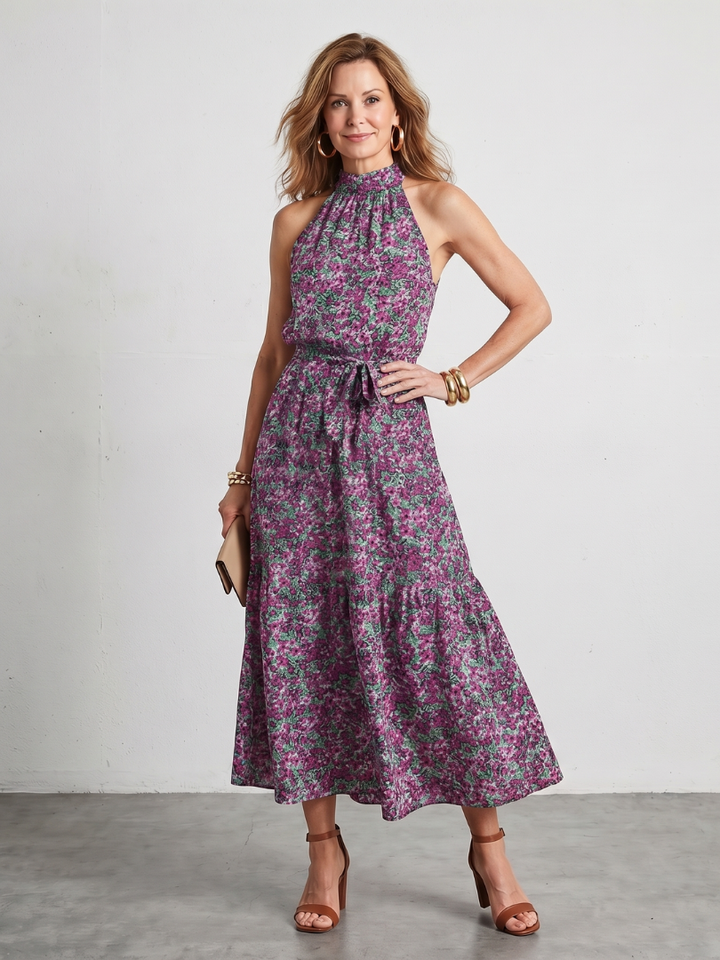 Julia | High Neck Floral Tiered Midi Dress