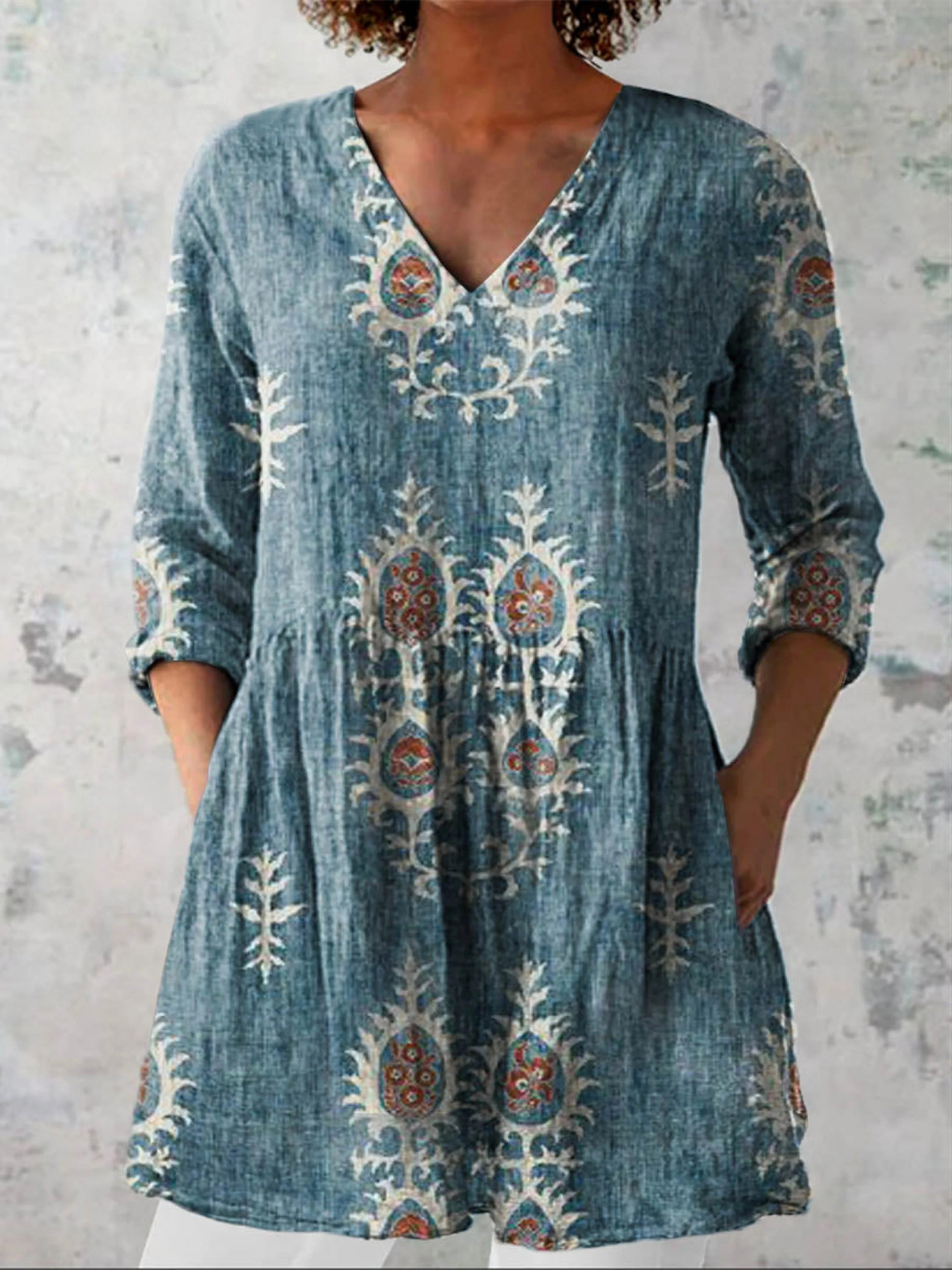 Elise Long V-Neck Tunic Blouse for Women – Flowy Lightweight Top