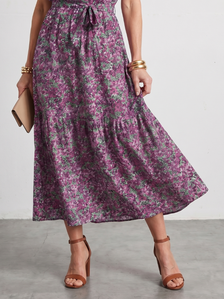Julia | High Neck Floral Tiered Midi Dress