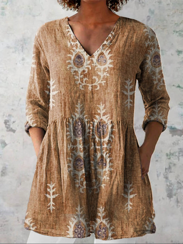 Elise Long V-Neck Tunic Blouse for Women – Flowy Lightweight Top