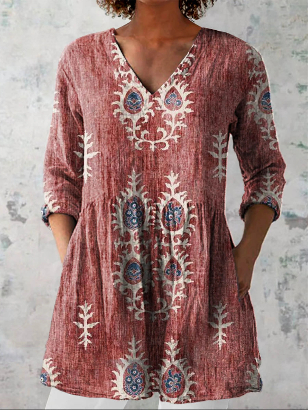 Elise Long V-Neck Tunic Blouse for Women – Flowy Lightweight Top