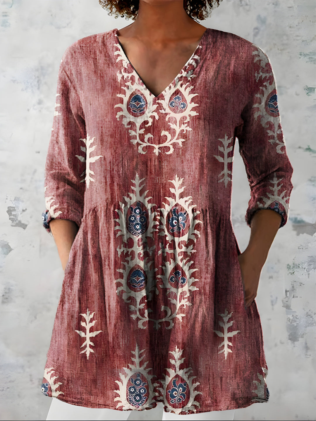 Everly™ Long Blouse with V-Neck
