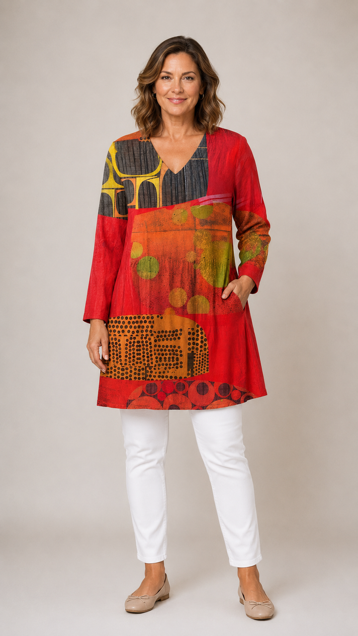 Maria™ Long Blouse with V-Neck