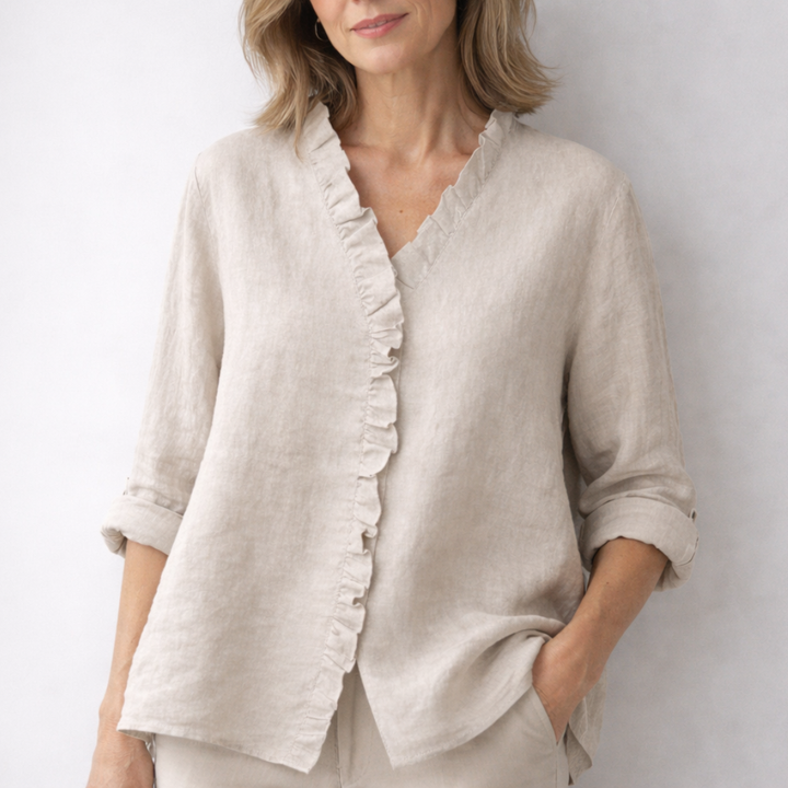 Luisa™ Elegant Ruffled Linen Blend Shirt