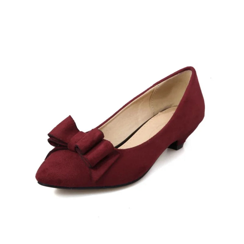 Casual Lage Hakken Schoenen Vrouw Zoete Strik Pompen Mode Rood Blauw Kudde Korte Hakken Party Kantoor Schoenen Dames Grote Maat 45 48