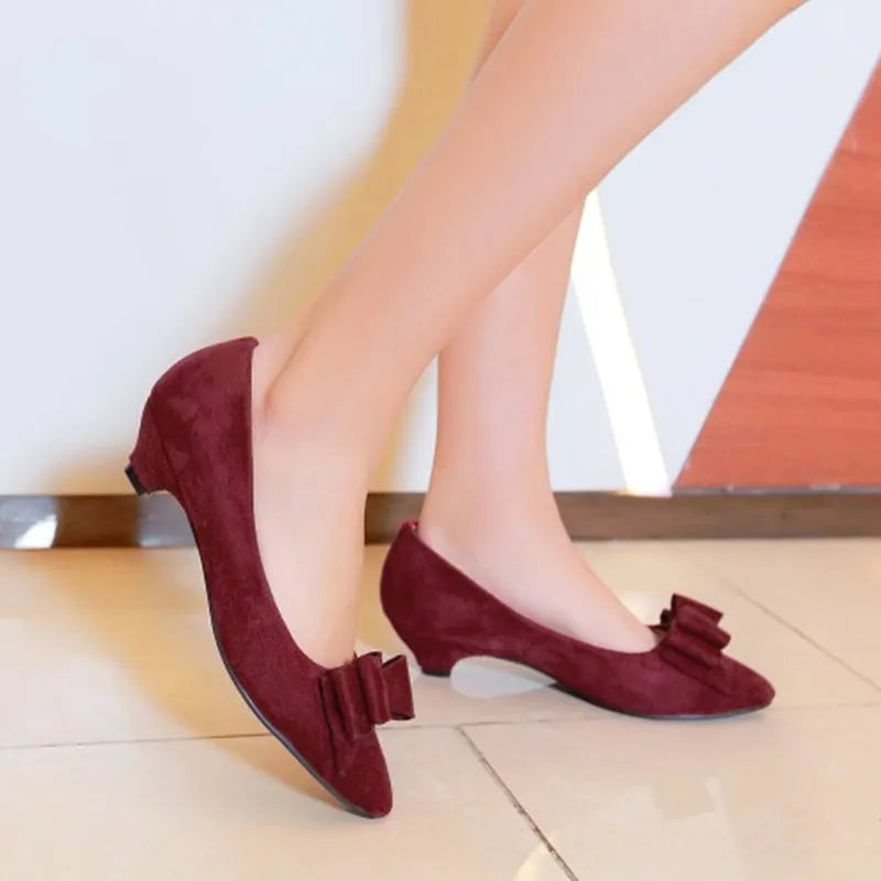 Casual Lage Hakken Schoenen Vrouw Zoete Strik Pompen Mode Rood Blauw Kudde Korte Hakken Party Kantoor Schoenen Dames Grote Maat 45 48
