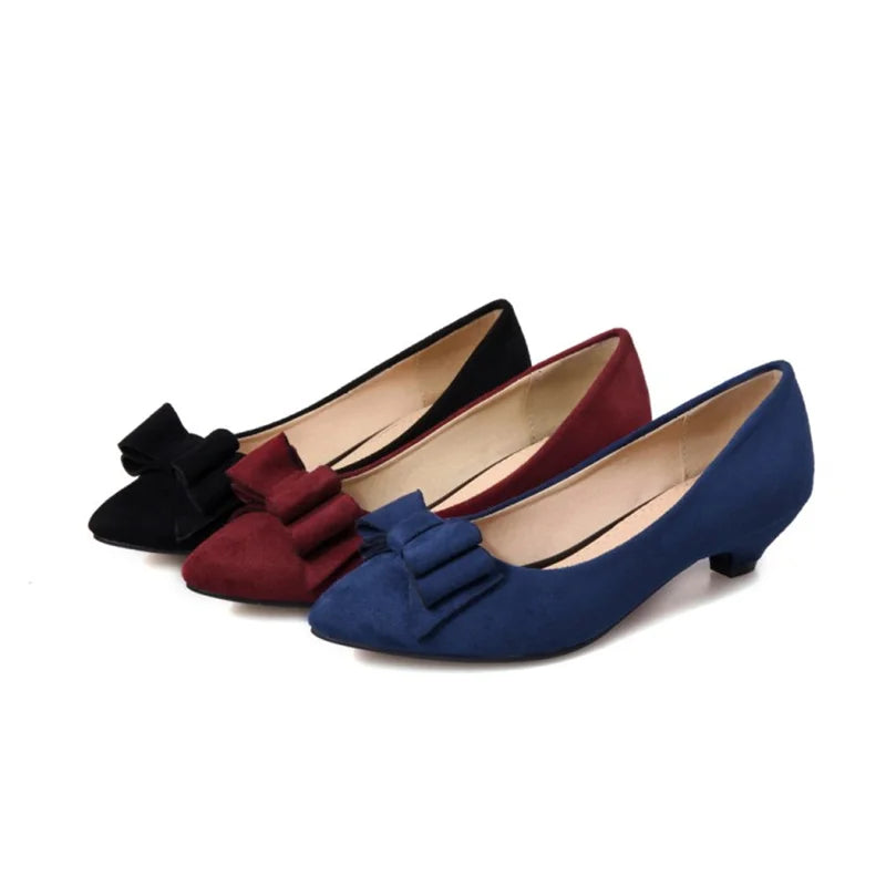 Casual Lage Hakken Schoenen Vrouw Zoete Strik Pompen Mode Rood Blauw Kudde Korte Hakken Party Kantoor Schoenen Dames Grote Maat 45 48