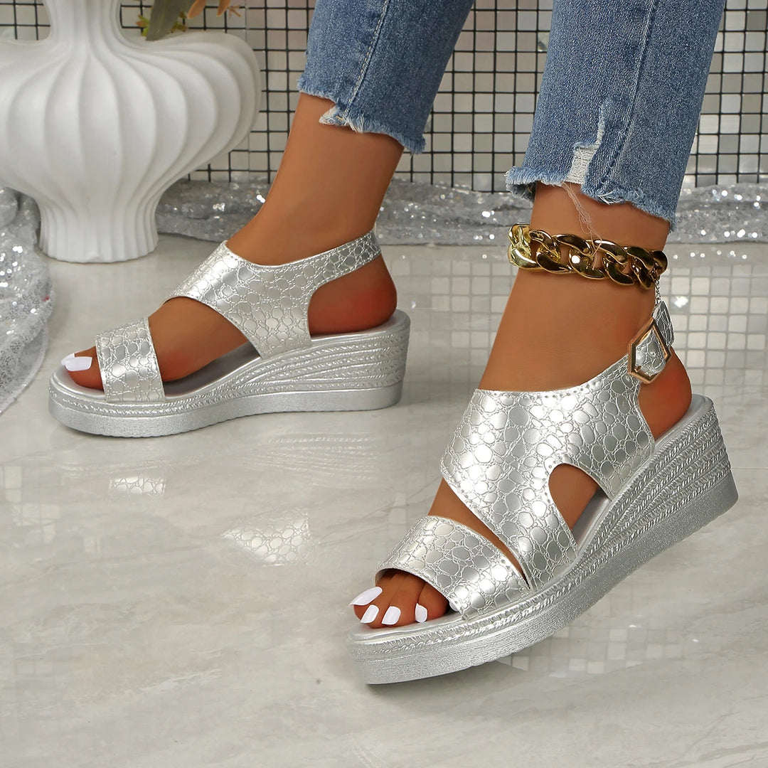 Mode dames sandalen met dikke sleehak, open teen, gesp en enkelband, dik platform, casual zomerstrand schoenen