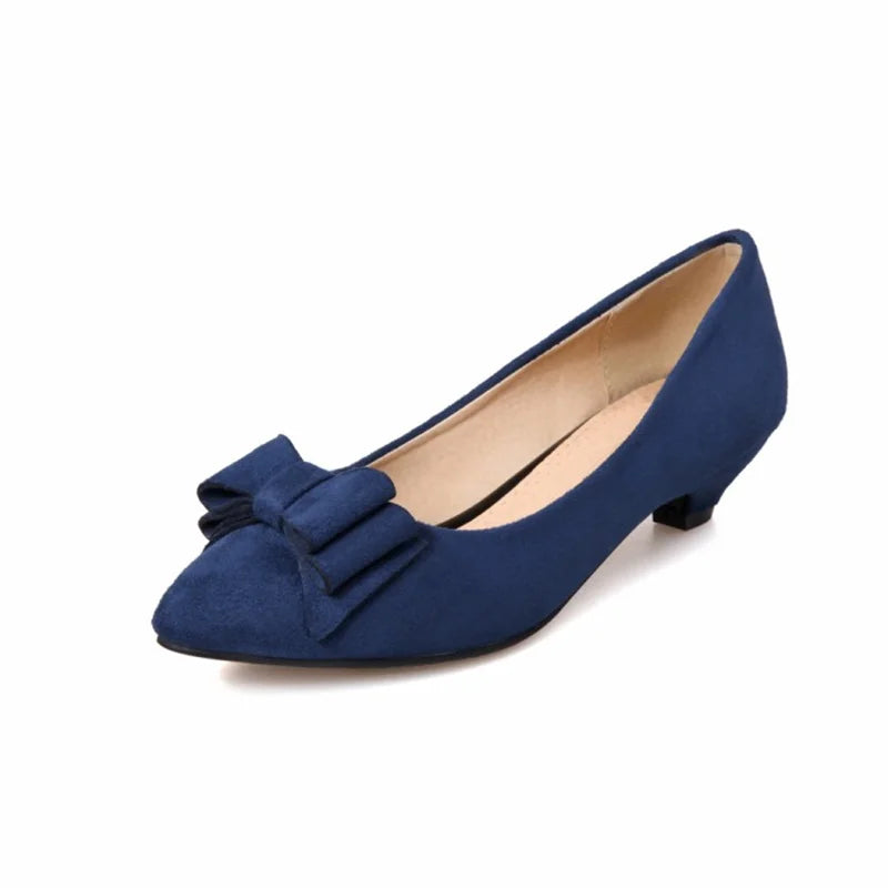 Casual Lage Hakken Schoenen Vrouw Zoete Strik Pompen Mode Rood Blauw Kudde Korte Hakken Party Kantoor Schoenen Dames Grote Maat 45 48
